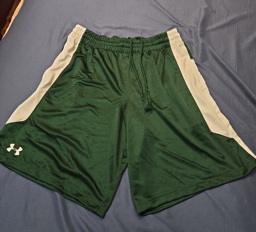 Under Armour Men's Dark Green Athletic Shorts with White Panels
